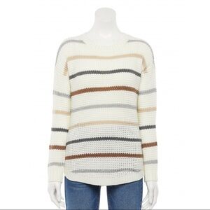 New! Knit Crewneck Shirttail Stripes Ribbed Cuffs Hem Oversized Pullover Sweater